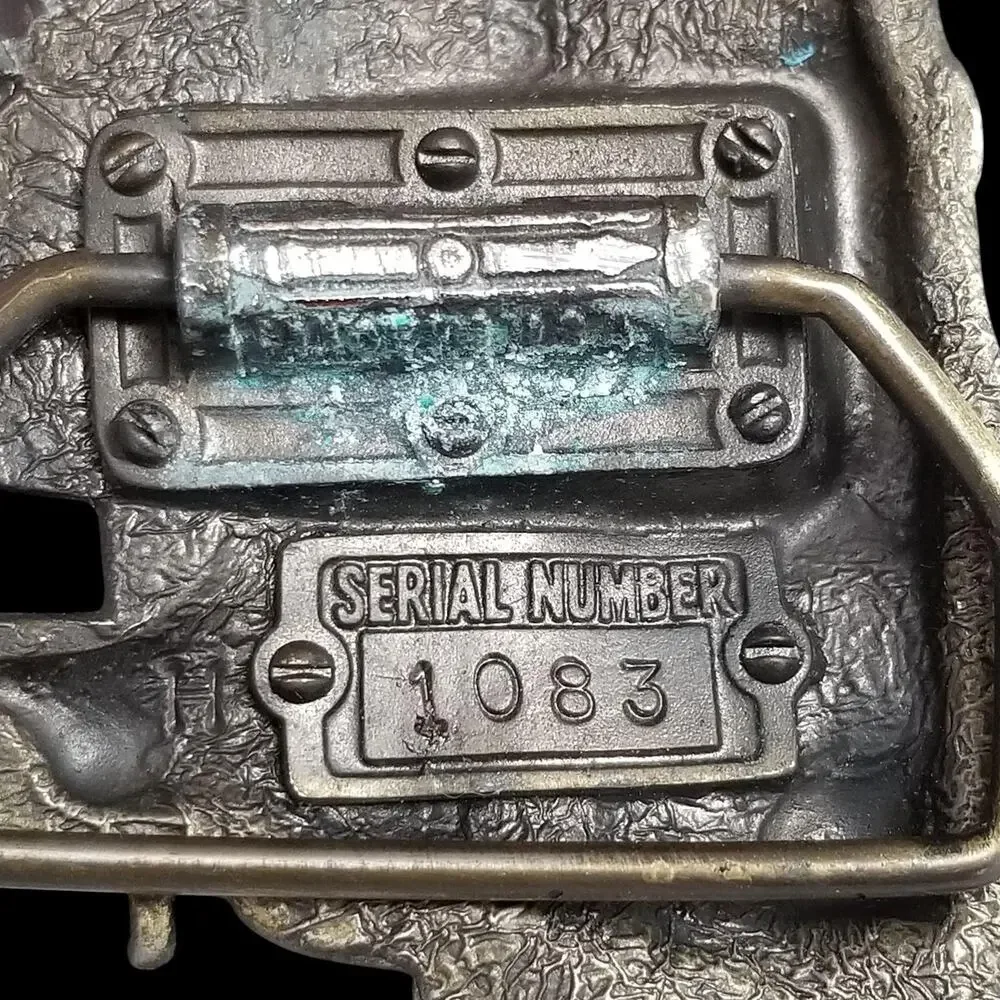 Vintage Belt Buckle 1983 Brass‎ Black & Red Steam Engine Train Locomotive No 9